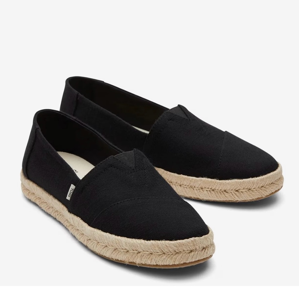 TOMS Classic Black Alpargata Rope Slip on Espadrilles 7W